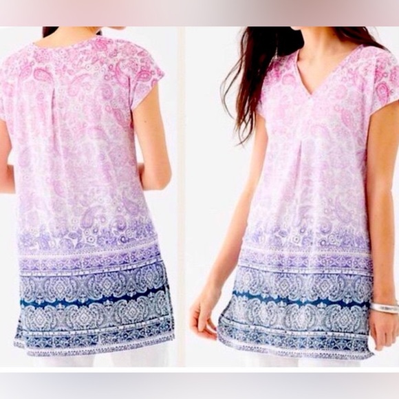 J. Jill Tops - J. Jill Pink to Blue Ombre Paisley Short-Sleeve Tunic Blouse